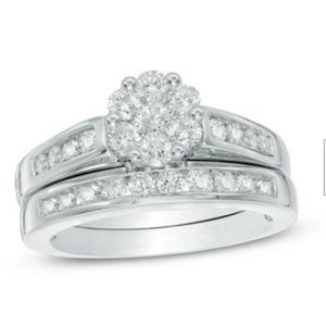 Zales White Gold Diamond Engagement Ring Wedding Band Promise Love Right Hand